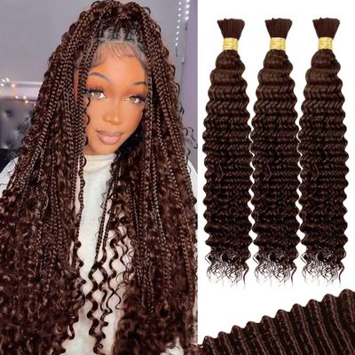 100g 3 Bundles/Pack Chocolate Brown Human Braiding Hair for Boho Braids 14 Inch Curly Boho Hair for Braiding Knotless 12A Deep Wave Bulk Bohemian Color 4
