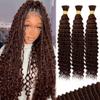 100g 3 Bundles/Pack Chocolate Brown Human Braiding Hair for Boho Braids 14 Inch Curly Boho Hair for Braiding Knotless 12A Deep Wave Bulk Bohemian Color 4 view 1