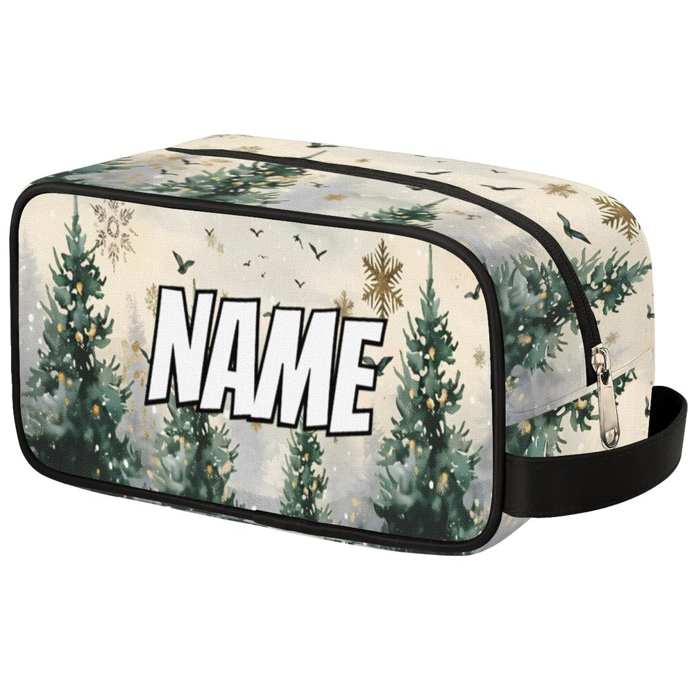 Zestdesign Custom Christmas Tree Makeup Bag with Name Personalized Waterproof Toiletry Bags Customized Natural Winter Cosmetic Bag for Women Men