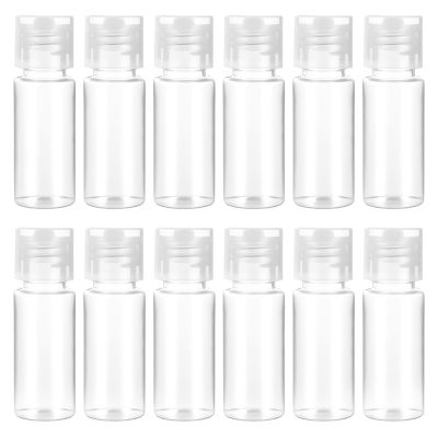 12 PCS Travel Size Empty Sample Containers with Flip Cap, 15ml/0.5oz Clear Plastic Mini Travel Bottles Make up Sample Containers Tiny Squeeze Bottles for Emollient Water Shampoo Shower Gel Lotion