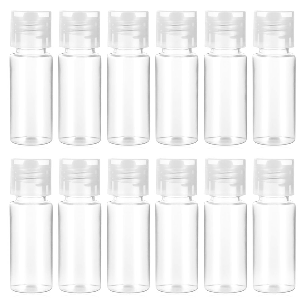 12 PCS Travel Size Empty Sample Containers with Flip Cap, 15ml/0.5oz Clear Plastic Mini Travel Bottles Make up Sample Containers Tiny Squeeze Bottles for Emollient Water Shampoo Shower Gel Lotion