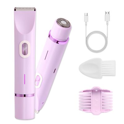 Akayivey Bikini Trimmer for Women, 2-in-1 Electric Razor for Women, Cordless Electric Shaver Type-C, Bikini Trimmer for Body, Face, Underarm, Leg Arm, Intimate Areas, Wet & Dry Use, Waterproof, Purple