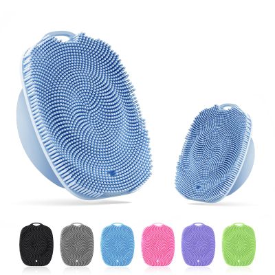 ARIOSOX, Soft Silicone Body Scrubber Gentle Like a Hand Exfoliating Your Skin and Build Up Lather, Back Large Suction Cup Easy to Store, & Deep Clean (Body Scrubber + Face Scrubber Blue)