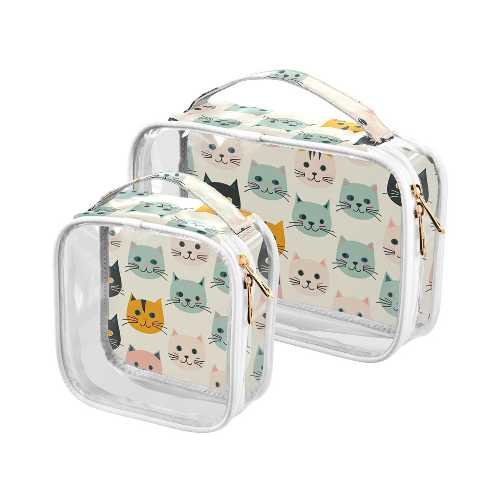 Clear Makeup Bag Approved Clear Travel Toiletry Bag with Zipper Waterproof Organizer Bags Transparent Cosmetic Pouch Traveling 2Pack Colorful Cats