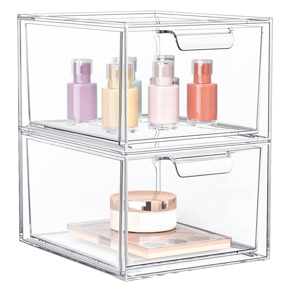 Acrylic Drawers - Stackable Drawers | Clear Storage Drawer | Desk Organizers | Bathroom Makeup Organisers Bins | Easily Containers | Cosmetics Skincares Container For Home Kitchen