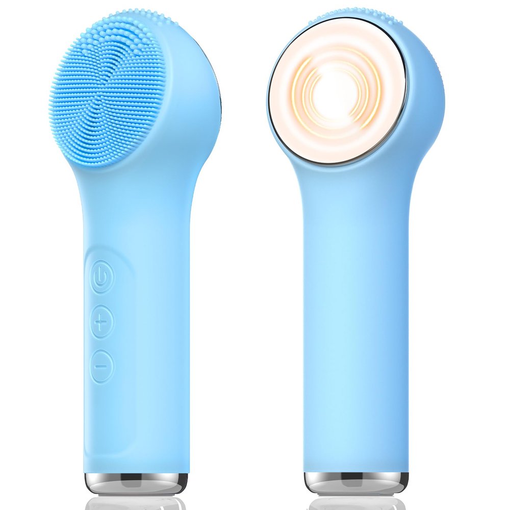 Silicone Facial Cleansing Brush, Portable Electric Face Scrubber with Heat and Vibration, 3 Modes Adjustable, Waterproof IPX6, USB-C Rechargeable, Deep Cleansing, Exfoliating and Massage