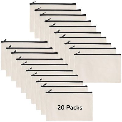20 Packs Of Blank Canvas Zipper Makeup Bags, Diy Craftable Cosmetic Pouches, Small Pencil Storage Bags