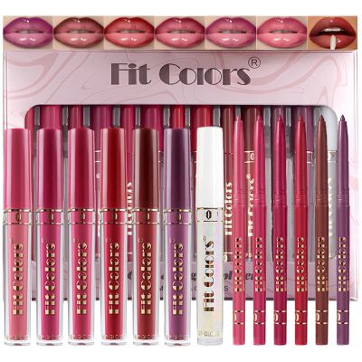 MooGlamor 13 Pcs Lip Liner and Lip Gloss Set with Waterproof and Transfer-proof Liquid Lipstick Kit Gift for Smooth Long-Lasting Lip Makeup (Kit B Glossy)