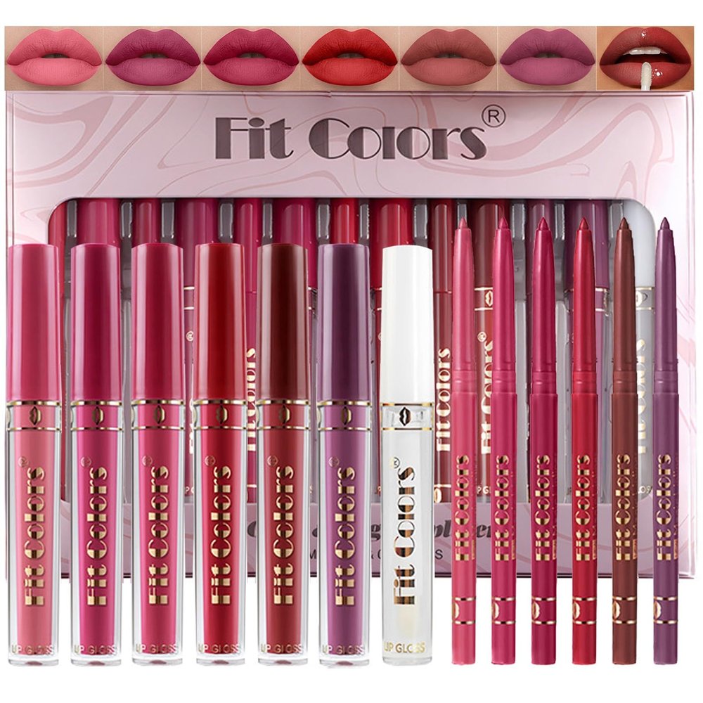 MooGlamor 13 Pcs Lip Liner and Lip Gloss Set with Waterproof and Transfer-proof Liquid Lipstick Kit Gift for Smooth Long-Lasting Lip Makeup (Kit A Matte)