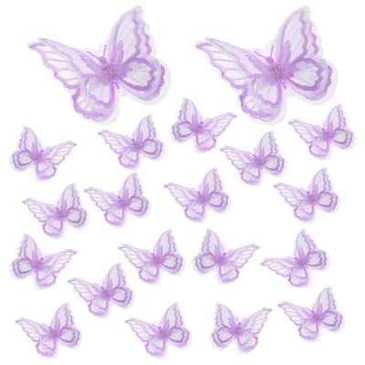 20pcs Lace Embroidery Flower Butterfly Hair Bow Pin Purple Butterfly Hair Clips Double Layer Lace Embroidery for Girls Butterflys Laces Trim for Sewing Craft Diy Clothes Dress Wedding Christmas Decor