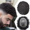 Afro Toupee for Black Men All Poly Skin PU Mens Hair Units Kinky Curly Mens Toupee Brazilian Human Hair Replacement System African American Man Hair Piece (#1B Off black/Natural Black, 12mm afro wavy) view 1