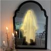 2025 Halloween Hologram Ghost Mirror  LED Spooky Haunted Mirror with Creepy Eyes, Indoor Halloween Wall Decor for Bedroom, Living Room, Fireplace, DIY Haunted House Props (Wavy Border, White Light) view 1