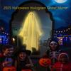 2025 Halloween Hologram Ghost Mirror  LED Spooky Haunted Mirror with Creepy Eyes, Indoor Halloween Wall Decor for Bedroom, Living Room, Fireplace, DIY Haunted House Props (Wavy Border, White Light) view 4