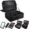 Adazzo Large Makeup Bag, 3 Layers 17 Makeup Case Organizer with Mirror Professional Cosmetic Storage Backpack Box Travel Artist Carrying Vanity Bags with Brush Slot/Shoulder Strap/Attach to Suitcase view 1