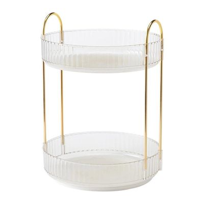 360 degree rotating multi-layer makeup and perfume organizer two layers white