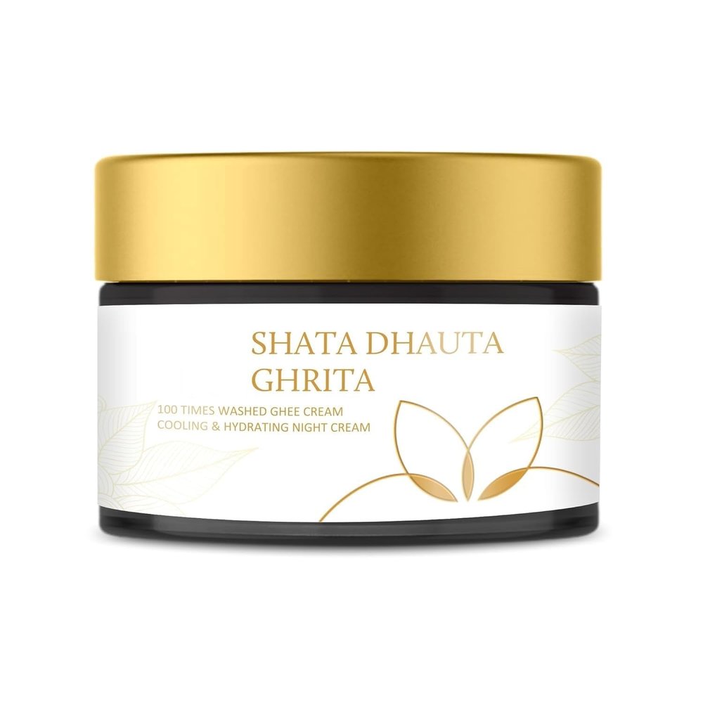 Shata Dhauta Ghrita - Natural Desi Ghee Anti Aging Night Cream for Women & Men (100 Times Washed Ghee) | Even Skin Glow, Nourishing & Moisturising Ayurveda Cream - 25 Gms