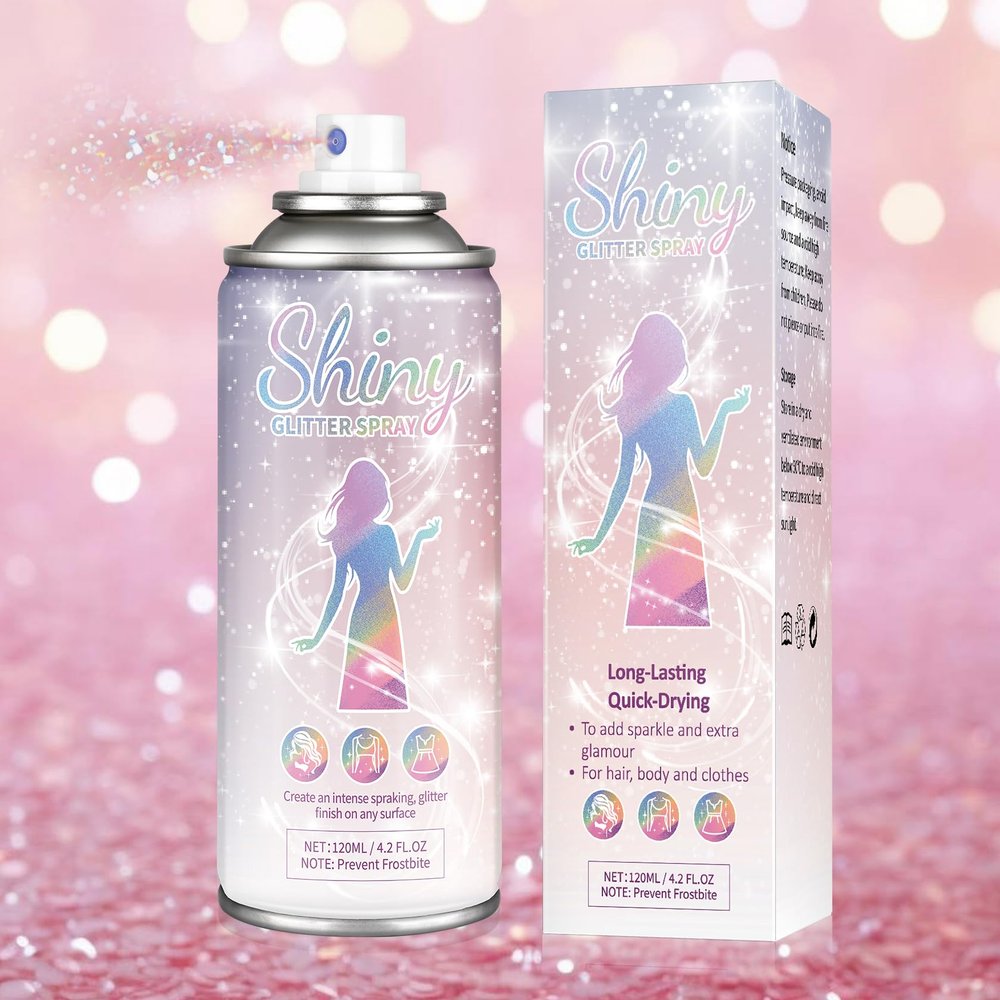 AOAZXBB Body Glitter Spray Holographic Shiny Spray for Hair Body Clothes Glitter Highlighter Powder for Festival Rave Prom Party, 4.22 Fl Oz, Pink