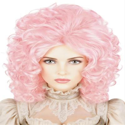 LeMarnia Women 60s Beehive Bouffant Wig, Voluminous Pink Curly Singer Wig, Retro Vintage Style for Halloween Cosplay Costume Party