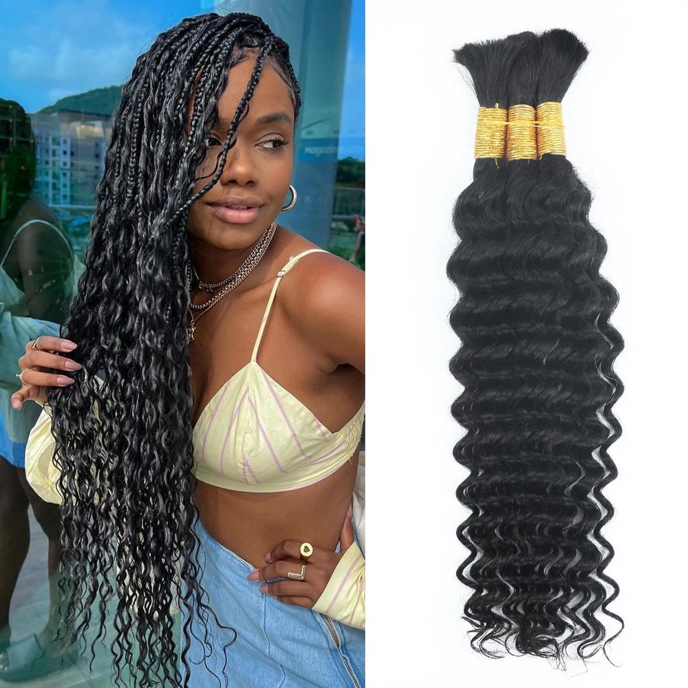 100 Percent Human Braiding Hair for Boho Braids 110g 20 Inch 12A Deep Water Wave Bulk Human Hair for Braiding Extensions Bohemian Curly Braids No Weft 3 Bundles Knotless Wet and Wavy Natural Color