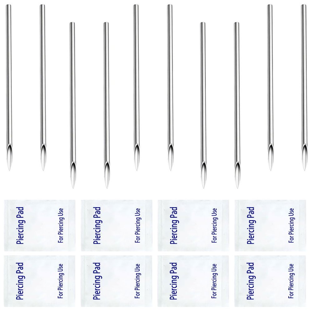 Ear Piercing Needles Kits Disposable Surgical Stainless Steel Body Piercing Needles for Nose Septum Ear Tragus Helix Labret Nipple Lip Navel (16G-white)