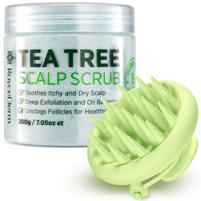 Roycederm Tea Tree Scalp Scrub with Scalp Massager Brush Deep Cleansing & Exfoliating Pre-Shampoo Treatment for Dry, Flaky Scalp Gently Refreshes, Hydrates & Balances Scalp