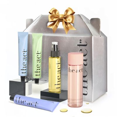 THE ACT 5-Step Face Care Set Gift Set for Her Women Mom Wife Girlfriend Micellar Water Cleansing Oil Face Scrub Day Cream Overnight Cream Luxury Beauty Set - Birthday, Christmas , Vegan