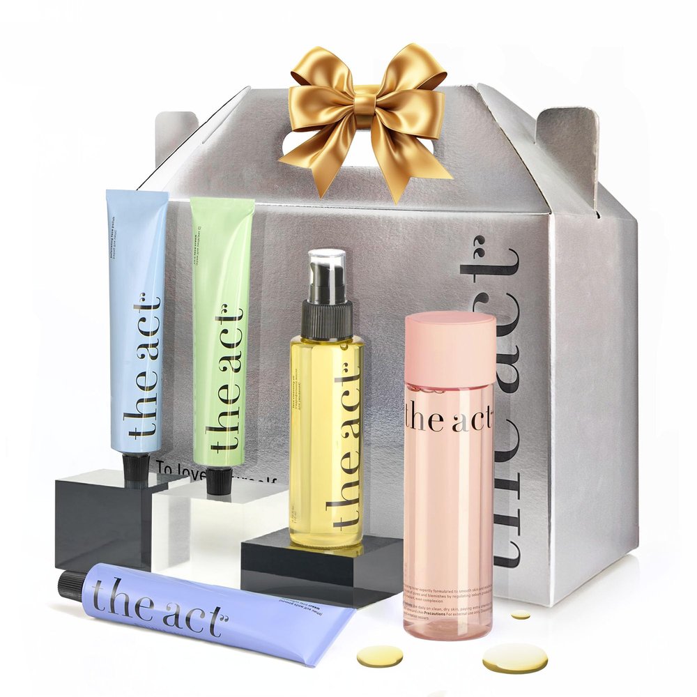 THE ACT 5-Step Face Care Set  Gift Set for Her Women Mom Wife Girlfriend  Micellar Water Cleansing Oil Face Scrub Day Cream Overnight Cream  Luxury Beauty Set - Birthday, Christmas , Vegan