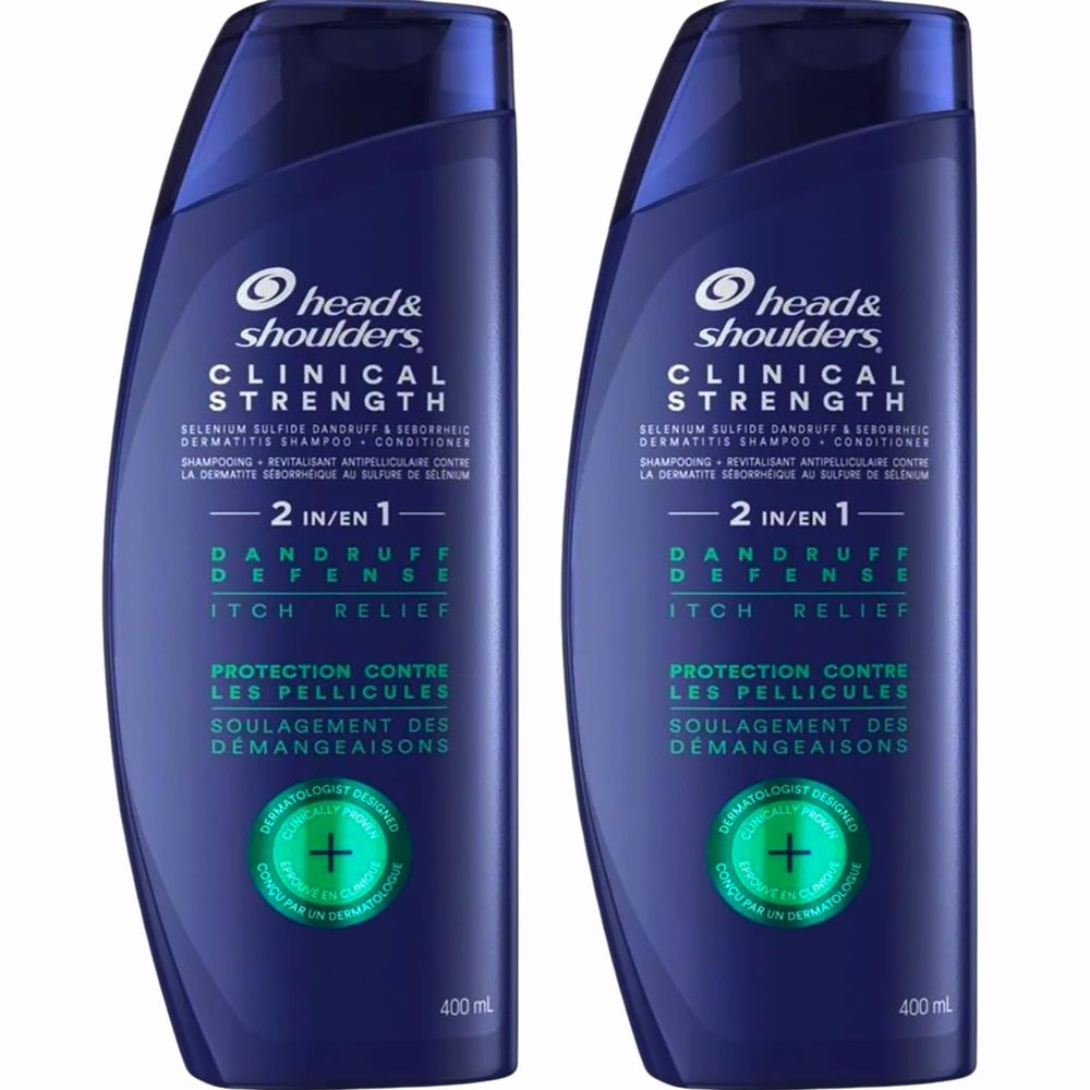 Head & Shoulders Clinical Strength Dandruff Defense 2-in-1 Shampoo + Conditioner, Itch Relief Shampoo, Flake Control, Seborrheic Dermatitis Care, 13.5 Ounce Bottles, Pack of 2