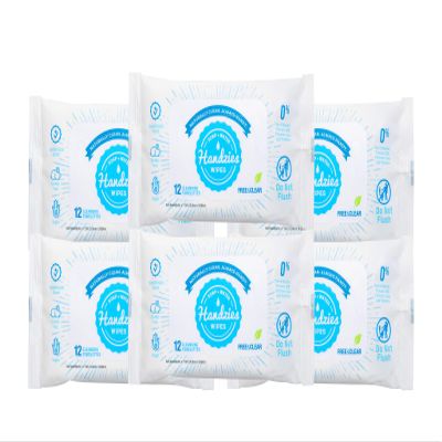 Handzies Natural Soap and Water Cleansing Towelettes- Free&Clear- 12ct Travel Pack- Bundle of 6 (72 total towelettes)