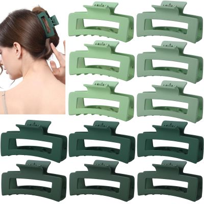 12 Pcs Green Medium Hair Claw Clips for Women, 3.5 Inch Matte Square Jaw Clips, Strong Hold Non-Slip Hair Clips for Thick and Thin Hair