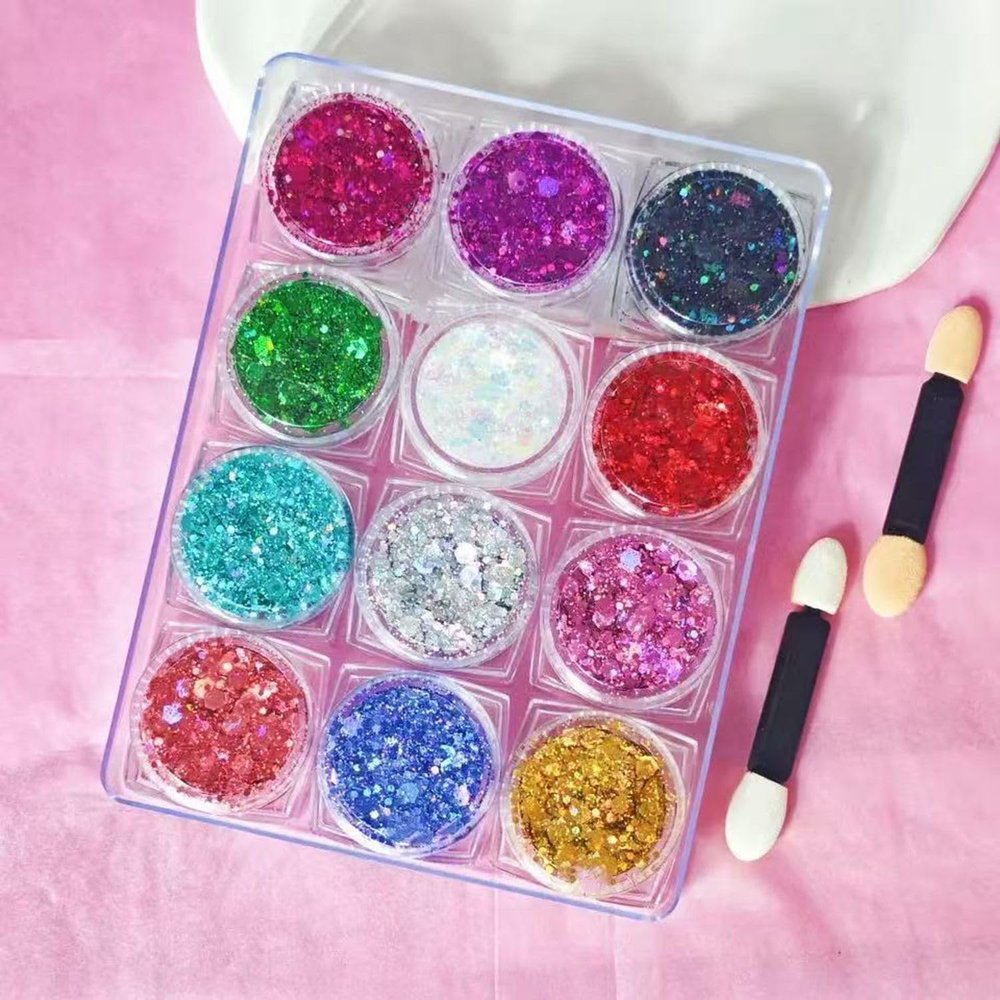 Body Glitter Face Glitter Makeup Festival Glitter, 12 Colors Face and Body Glitter Gel, Hair Glitter Gel, Body MakeupHair Glitter for Halloween Makeup Festival