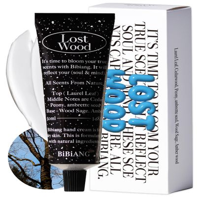 BiBiANG Lost Wood Hand Cream - Korean Hand Care for Moisturizing & Nourishment - Hydrating Hand Care Formula with Woody Soap Scent, Shea Butter & Niacinamide - 1.69oz