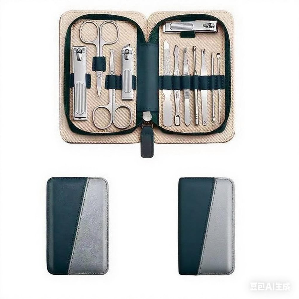 12-Piece Nail Clipper Set, Professional Manicure & Pedicure Kit with Ergonomic Non-Slip Handles, Stainless Steel Fingernail & Toenail Clippers, Portable Personal Care Set for Men (Gray and Green)