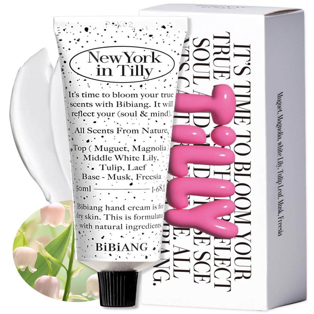BiBiANG New York in Tilly Hand Cream - Korean Hand Care for Moisturizing & Nourishment - Hydrating Hand Care Formula with Floral Lily Scent, Shea Butter & Niacinamide - 1.69oz