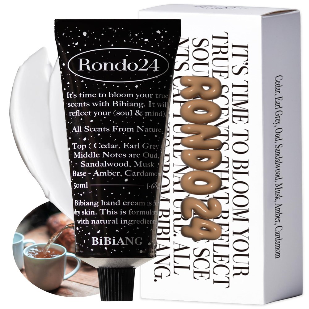 BiBiANG Rondo24 Hand Cream - Korean Hand Care for Moisturizing & Nourishment - Hydrating Hand Care Formula with Cedarwood Musk Scent, Shea Butter & Niacinamide - 1.69oz