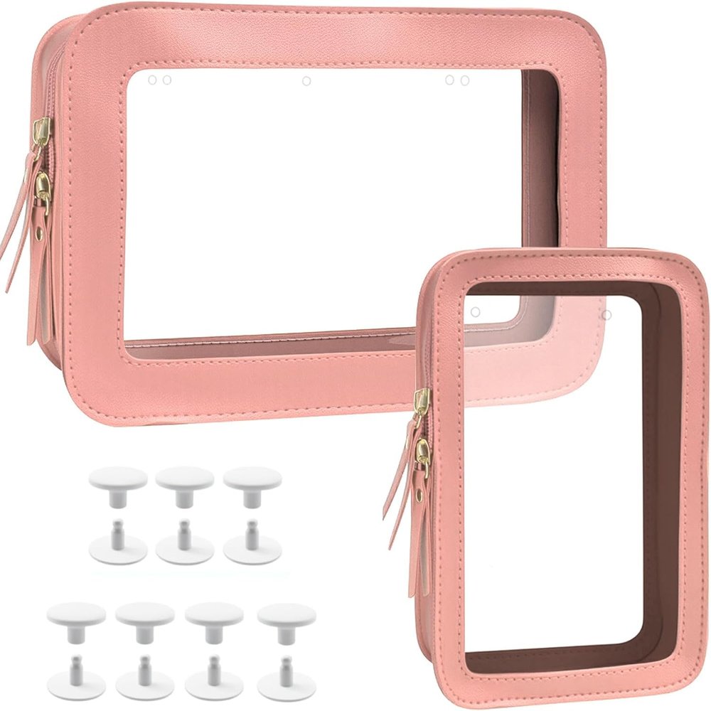 2 Packs Clear Bogg Accessories Beach Tote Bag Suitable for Bogg Organizer Insert Bag Cellphone Phone Holder Clear Makeup Bags Travel Toiletry Bag Key Holder for Bogg Pouch (Pink Set)