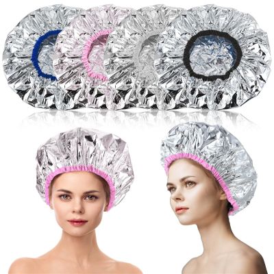 4Pcs Heat Cap for Deep Conditioning, Reusable Hair Mask Cap for Deep Conditioning Oil Treatment, Reusable & Elastic Aluminum Foil Hat Ideal for Coloring Perm, Steam Shower Spa Use