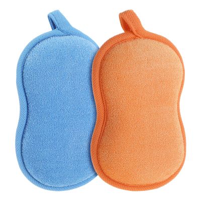 2Pcs Baby Bath Sponge Shower Sponge Soft Absorbent Exfoliating Wash Soap Kids Loofah Gentleness Comfort Bathing Tool for Infants Men Women Body All Skin Type (Orange; Blue)