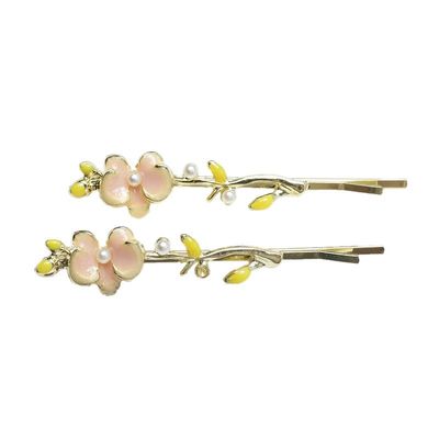 2 Pieces Sweet Fairy Flower Simulated Pearl Alloy Slash Clip Side Clip Embellished Hair Clips
