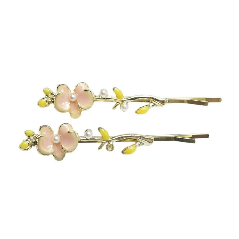 2 Pieces Sweet Fairy Flower Simulated Pearl Alloy Slash Clip Side Clip Embellished Hair Clips