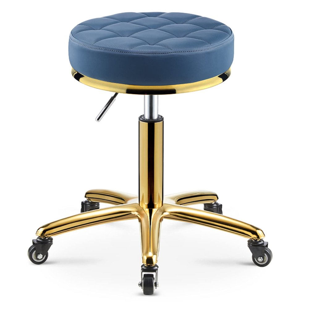 360  Rolling Rotation Salon Stool,Round Leather Cushion Beauty Chair 330 Lbs Load Heavy Hydraulic Stool,Lifting Wheel and Gold Stainless Steel Base,for spa Work Office Age Nail Tattoo Work Chair