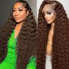 13x4 Chocolate Brown Lace Front Wigs for Black Women 4# Deep Wave Lace Front Wig Human Hair 180% Density Brown Curly Wig (32inch) view 1