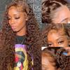 13x4 Chocolate Brown Lace Front Wigs for Black Women 4# Deep Wave Lace Front Wig Human Hair 180% Density Brown Curly Wig (32inch) view 2