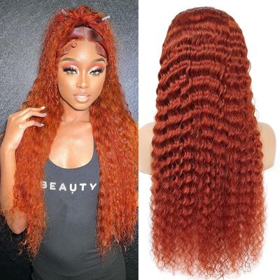 13x4 Ginger Lace Front Wigs Human Hair Deep Wave HD Lace Front Wig Human Hair for Women 180% Density 350# Orange Curly Wigs Human Hair Pre Plucked (22inch)