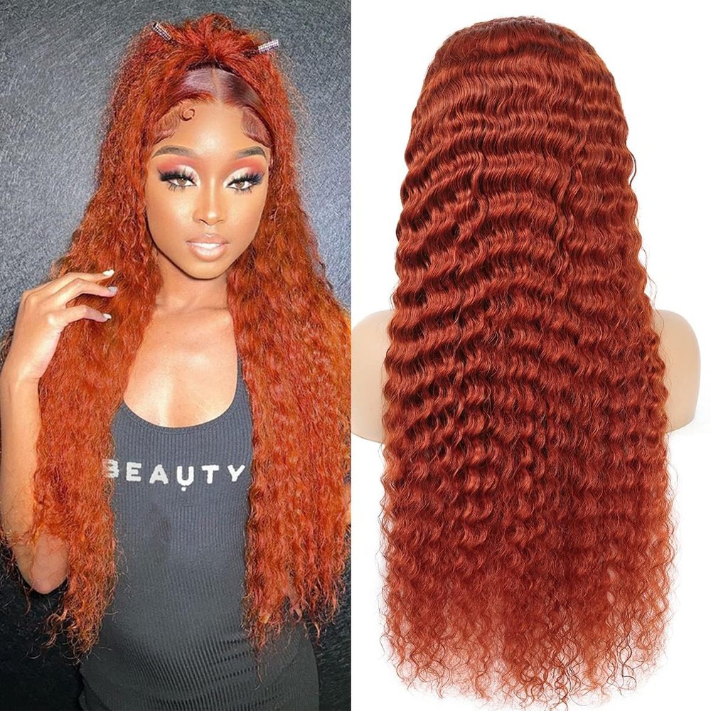 13x4 Ginger Lace Front Wigs Human Hair Deep Wave HD Lace Front Wig Human Hair for Women 180% Density 350# Orange Curly Wigs Human Hair Pre Plucked (22inch)