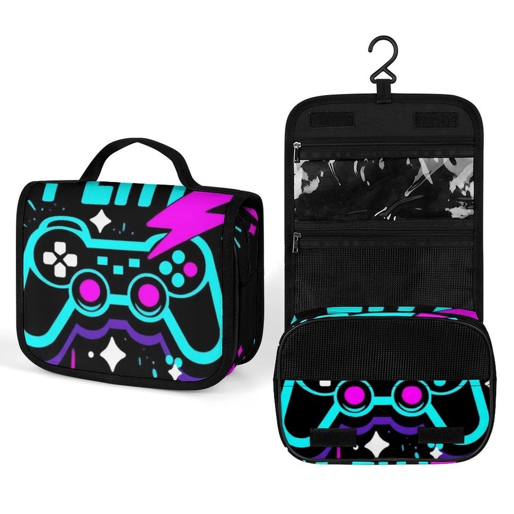 Men & Women Large Toiletry Bags for Traveling Hanging Waterproof Bathroom Shower Bag (Play Video Games Win Video Game Blue)