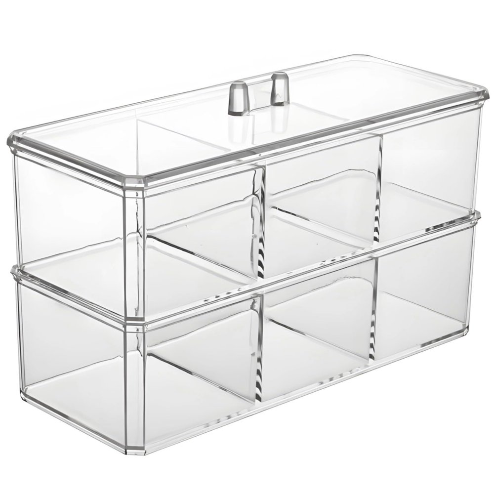 Acrylic Cosmetic Organizer with Lid, Stackable 3-Drawer Storage Solution for Beauty Sponges, Cotton Swabs, and Pads, Clear Modular Unit
