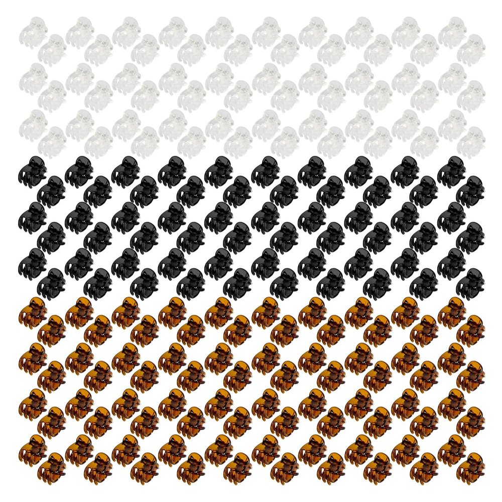 100 Pack 1cm Mini Hair Claw Clips - tiny hair clips - Plastic Mini Hairpins for Women, Girls (Black, Brown, Clear)