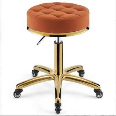 360  Rolling Rotation Salon Stool,Round Leather Cushion Beauty Chair 330 Lbs Load Heavy Hydraulic Stool,Lifting Wheel and Gold Stainless Steel Base,for spa Work Office Age Nail Tattoo Work Chair