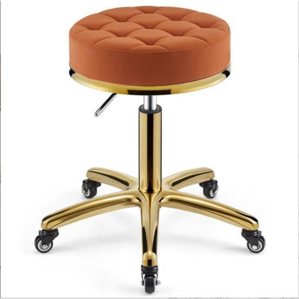 360  Rolling Rotation Salon Stool,Round Leather Cushion Beauty Chair 330 Lbs Load Heavy Hydraulic Stool,Lifting Wheel and Gold Stainless Steel Base,for spa Work Office Age Nail Tattoo Work Chair